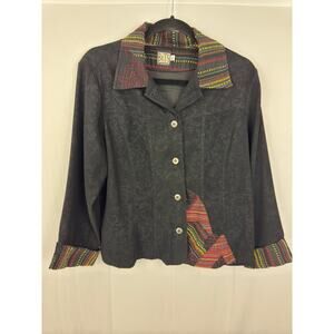 Vintage-Inspired Bets by Canvasback Petite Fit Jacket P/L Black Multicolor Trim